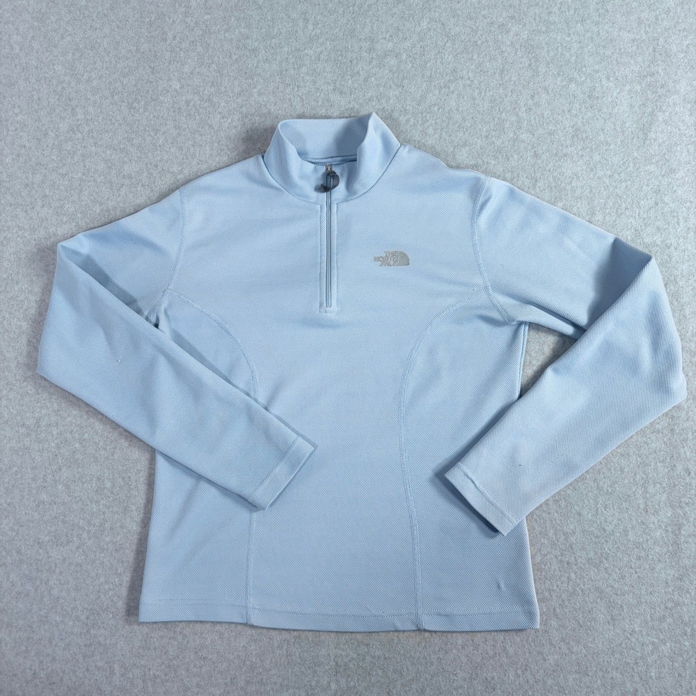 The North Face Womens Light Blue Quarter Zip Pullover Shirt Size Small 100% Poly